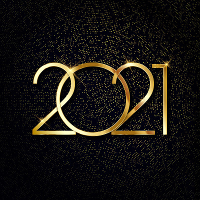 2021年新年快乐。文字在明亮的半色调背景。