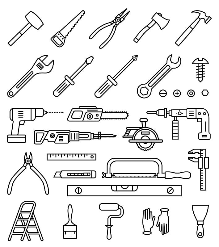 家用工具矢量孤立轮廓图标集