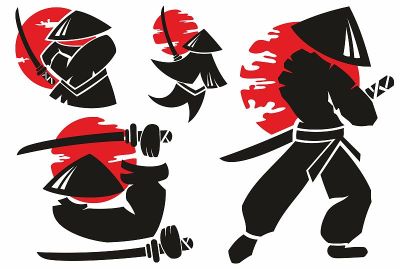 日本武士的士兵。一套武士概念的图解