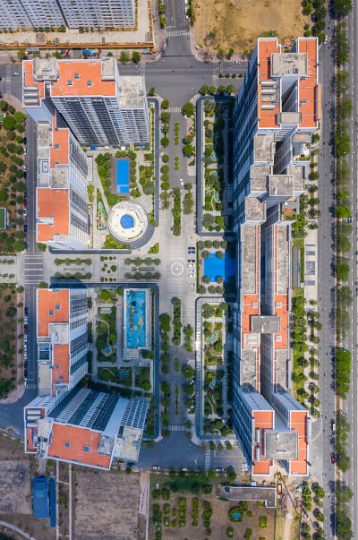 俯视图照片的现代住宅公寓建筑区域