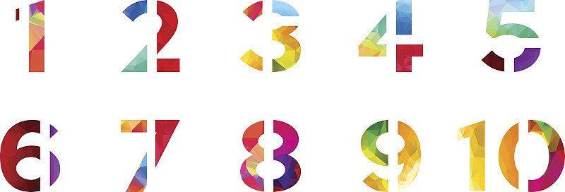 摘要鲜艳的彩虹多边形数字母彩色字体风格。