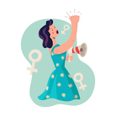 黑发女子抗议矢量插图。