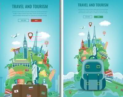 旅游作文与著名的世界地标。旅行和旅游。网站模板的概念。向量