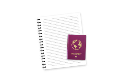 红色现实国际护照与空白笔记本