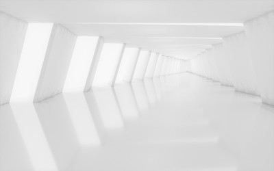 白色隧道与光从左边，3d渲染。