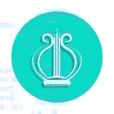 在徽章风格的七弦琴图标。其中一个音乐乐器收集图标可以用于UI, UX