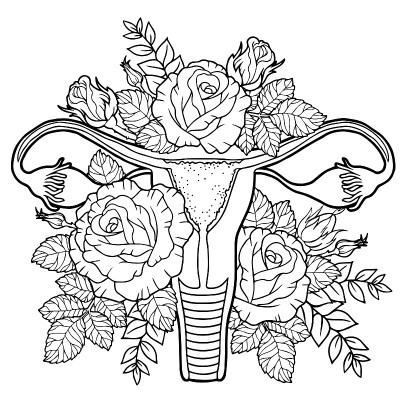 健康美丽的花朵组成的女性生殖系统。成人矢量着色