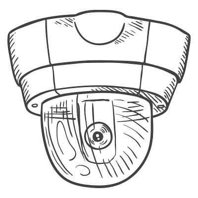矢量素描安全摄像头。央视插图。