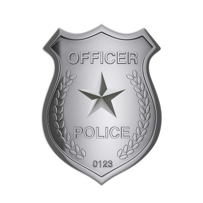 银色警官徽章。3d渲染