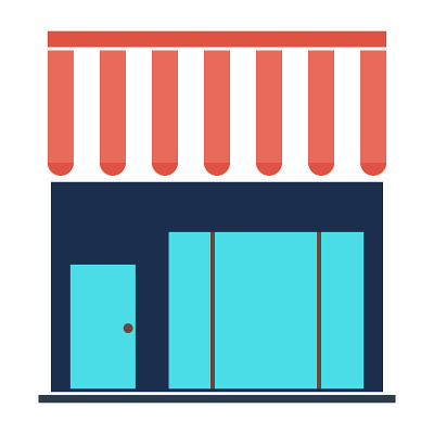 购物商店建筑-向量商店前面的插图，超市图标