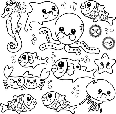 海洋动物涂色书页