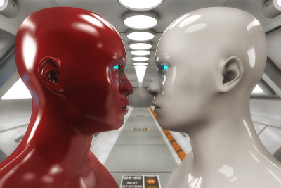 3 d渲染。面对面的人形