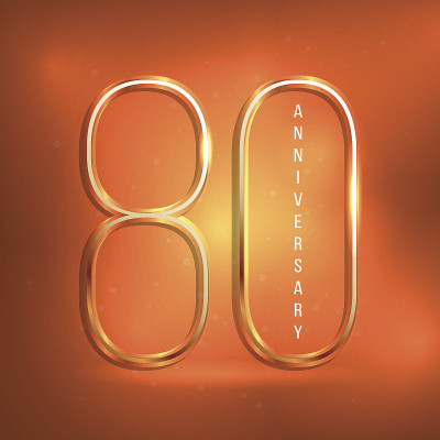 八十周年的旗帜。80周年纪念黄金标志。
