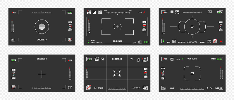 相机取景器视频或照片框记录器设置平面风格设计矢量插图。