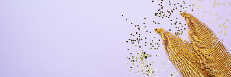 Christmas or New Year composition. Golden leaves, 