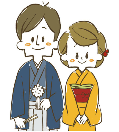 穿着日本和服的夫妇