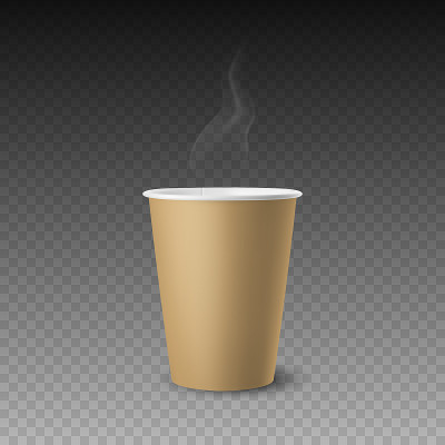 矢量3d现实的棕色纸光滑的一次性杯饮料，饮料与烟隔离。咖啡，苏打水，茶，鸡尾酒，奶昔。设计模板的包装