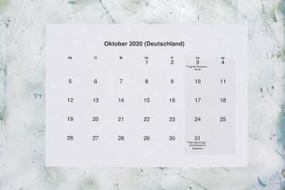 月历2020年10月。翻译:2020年10月月历