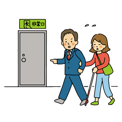 一名男子疏散视障人士的插图