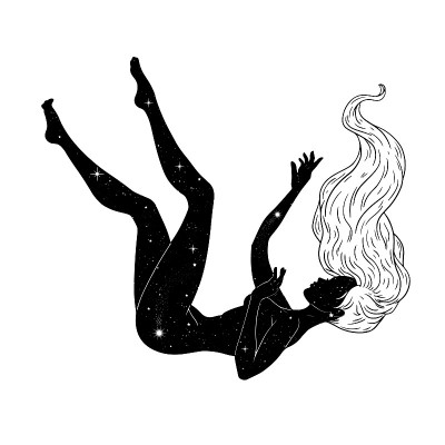 美丽的女孩漂浮在太空，星星的背景，深奥的主题。矢量图