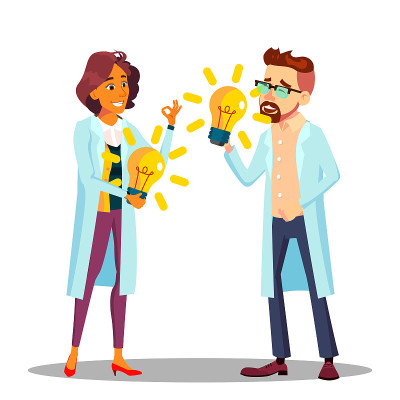 Inventor Man, Woman Vector. Scientist Or Business 