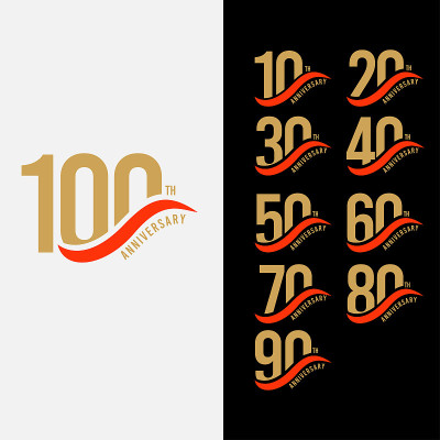 100 Year Anniversary Gold Set Vector Template Desi
