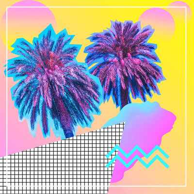 夏日沙滩派对上砍下来的棕榈树