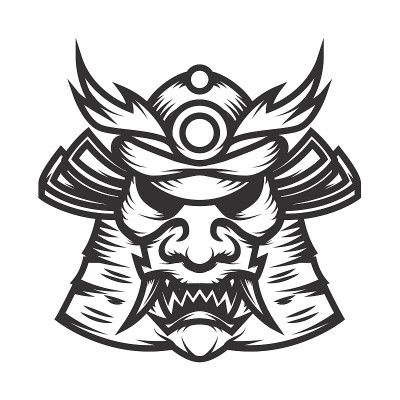 武士头盔插图上的白色背景。商标、会徽、标识的设计元素。矢量图