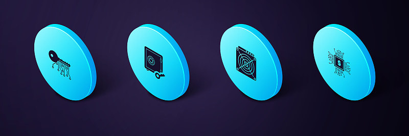 Set Isometric Processor chip with dollar, ASIC Min