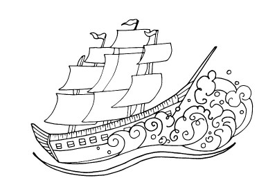 船在海上矢量插图