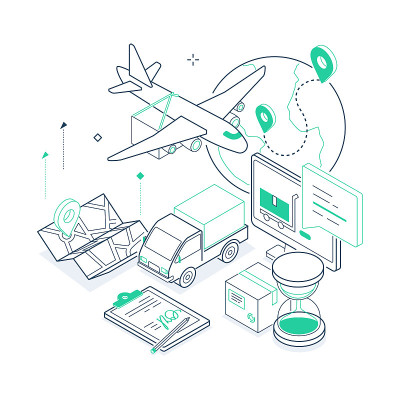 运输物流-绿色和黑色等距线插图