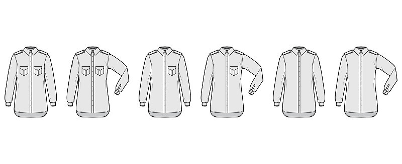 Set of Shirt epaulette technical fashion illustrat