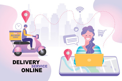 E-commerce concept, Fast delivery by scooter on mo