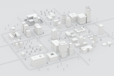 市中心建筑，模拟城市，3d渲染。