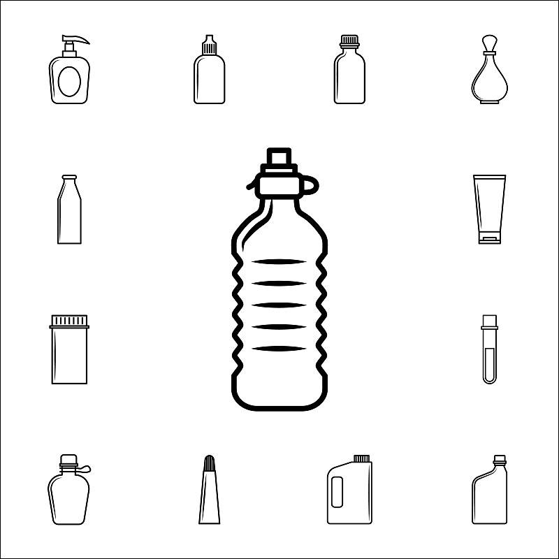 塑料水瓶图标。瓶子图标通用设置为网络和移动