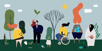 不同的人在自然插图