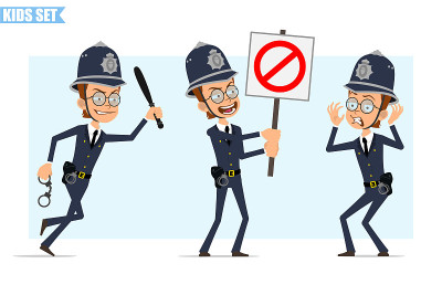 卡通英国警察男孩角色向量集