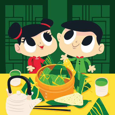 卡通中国粽子茶会