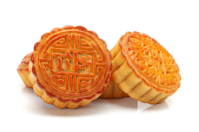 板栗月饼圆圆的白色背景