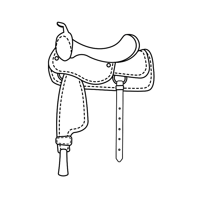 矢量扁平轮廓牛仔西部马鞍
