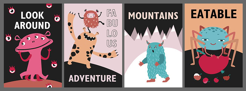 Monsters greeting cards set