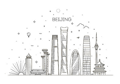 北京天际线全景在天空背景