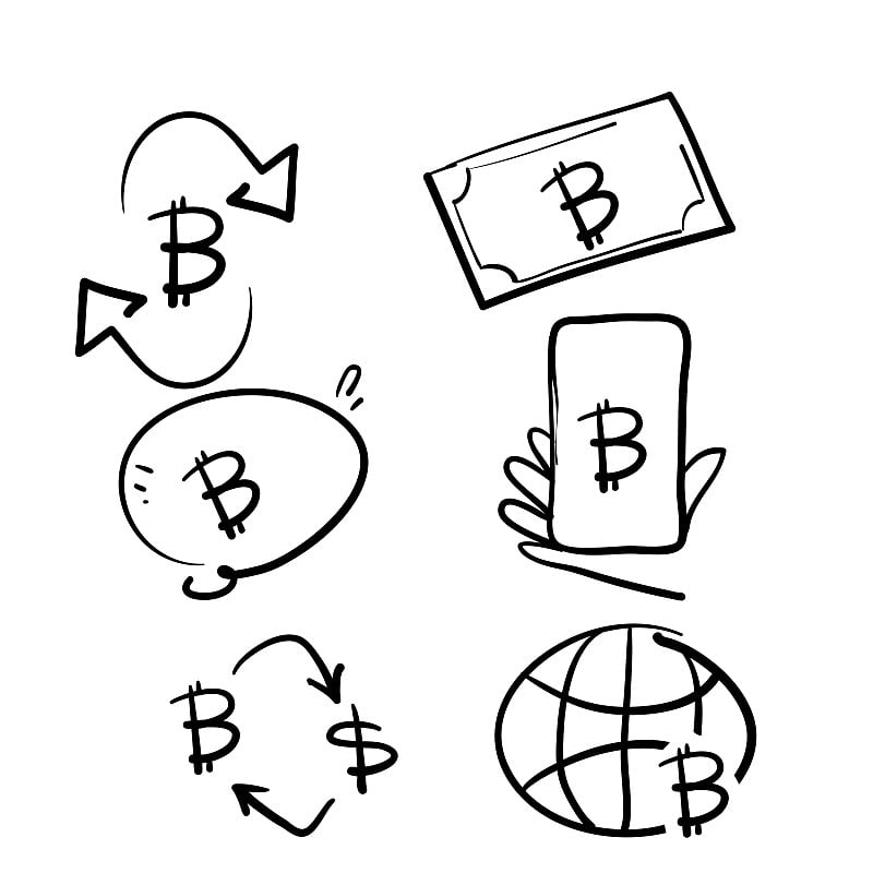 手绘涂鸦收集的加密货币线图标插图矢量孤立