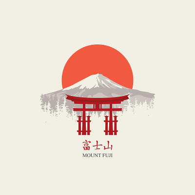 日本牌坊牌坊和富士山的旗帜