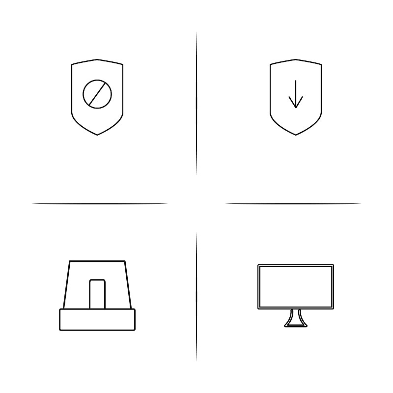 互联网安全简单的线性图标集。概述了矢量图标