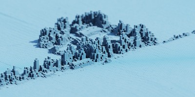 蓝色体素景观计算机生成的插图