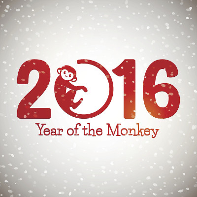 可爱的猴年明信片，2016年设计