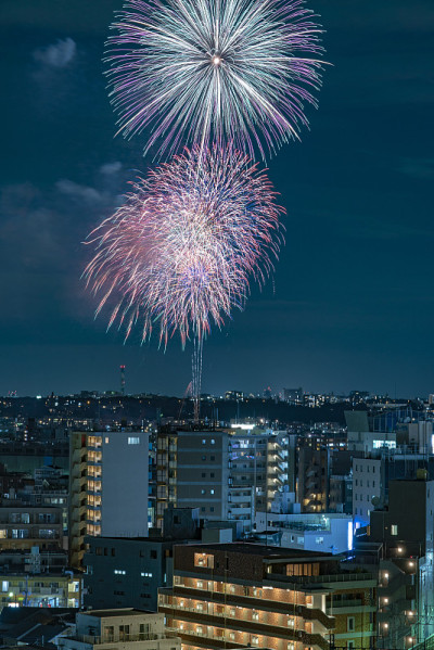 烟花在日本多摩川