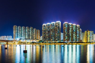 晚上在香港的公寓楼里