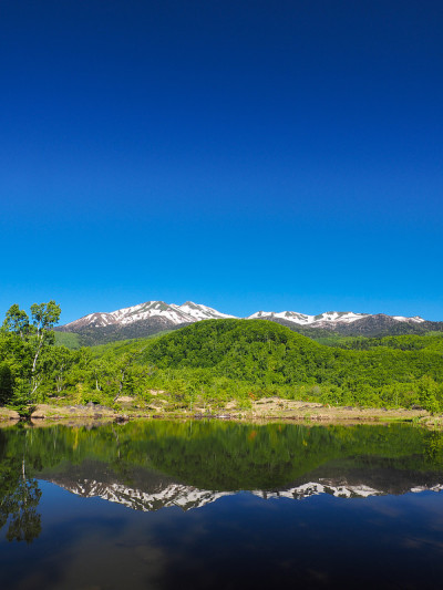 雪山倒映在池塘里
